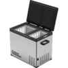 Glacière portable en métal avec couvercle ouvert et deux compartiments