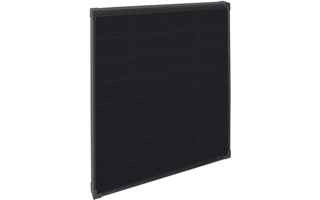 Quadratisches dunkles Paneel mit dünnen hellen Gitterlinien und silbernem Metallrahmen an den Ecken