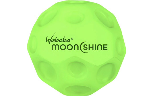 Groene bal met verhoogde ronde inkepingen en de tekst 'Waboba moonshine'