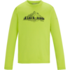 Langärmeliges, leuchtgrünes Shirt mit schwarzem Berg- und Baum-Motiv auf der Brust
