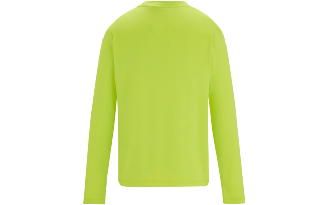 Neongrünes Langarmshirt, Rückansicht, Rundhalsausschnitt, uni, auf weißem Hintergrund