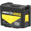 Schwarze rechteckige Lithium-Akkubox mit gelbem Etikett, Aufdruck 'AMPSTAR 12.8V 300Ah' und 'Lithium LiFePO4', seitliche Tragegriffe