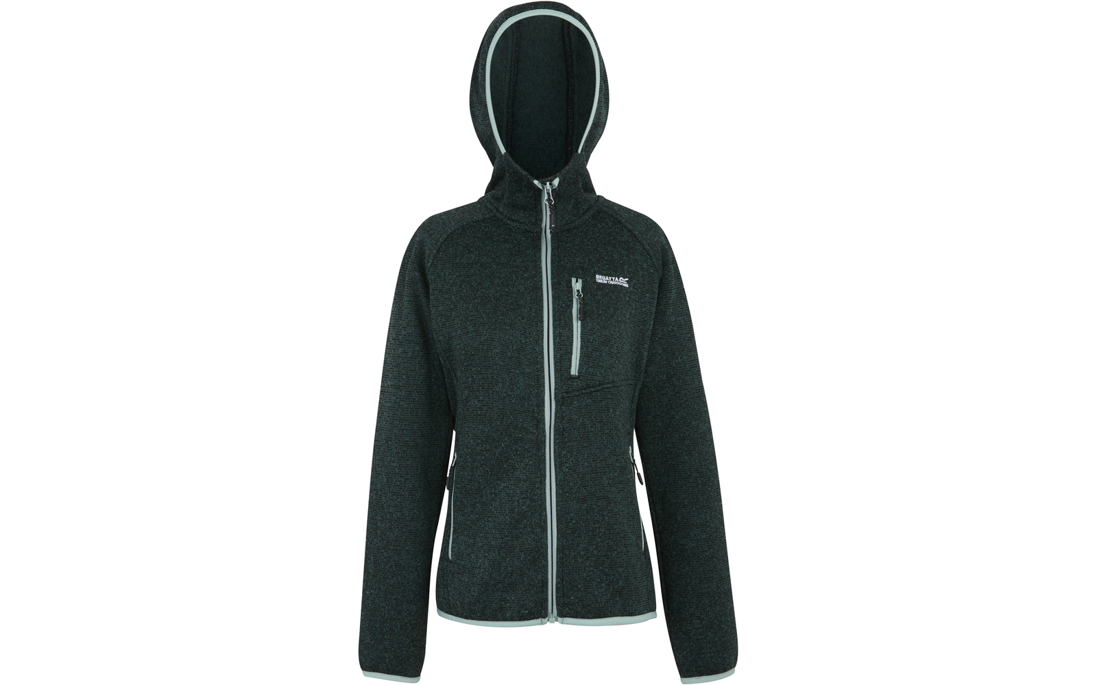 Schwarze Kapuzenjacke mit Reißverschluss und kleiner Brusttasche