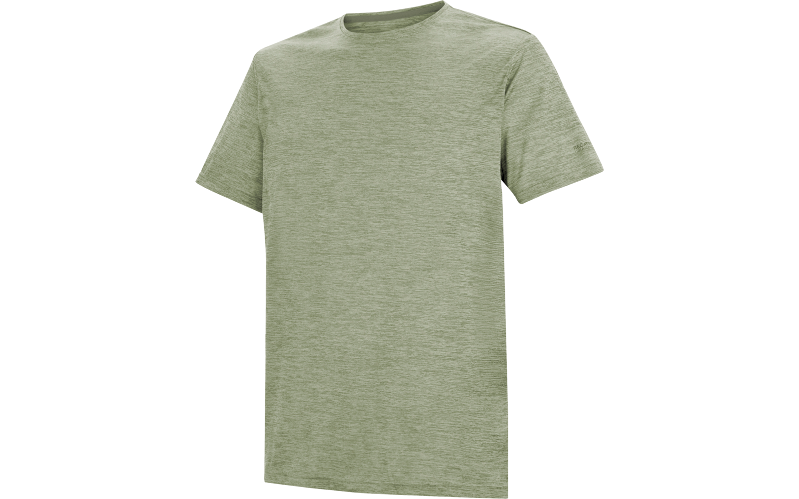 Hellgrünes meliertes T‑Shirt mit kurzen Ärmeln und Rundhals auf weißem Hintergrund