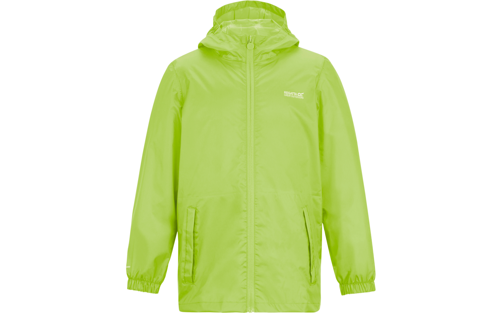 hellgrüne Kapuzenjacke mit durchgehendem Reißverschluss, zwei Eingrifftaschen, elastischen Bündchen und kleinem weißen Logo auf der Brust