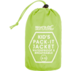 Limegrüner Beutel mit Kordelzug und Stopper, weißer Aufdruck 'Regatta Great Outdoors' und 'Kid's Pack-It Jacket Waterproof & Breathable 9-10'