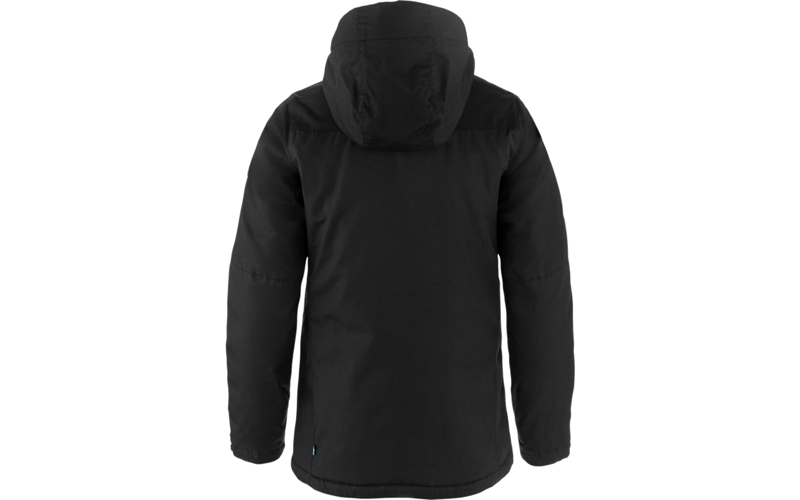 Schwarze Jacke mit Kapuze, Rückansicht