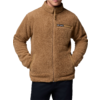Mann trägt braune Fleecejacke mit Reißverschluss und Taschen