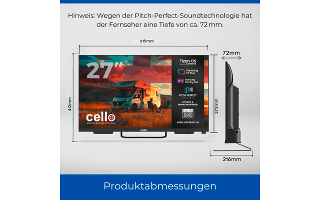 Product afbeelding Cello CTrav Smart Tizen OS Camping LED TV mit Triple Tuner, WLAN, Bluetooth, 12/24/230 V 1
