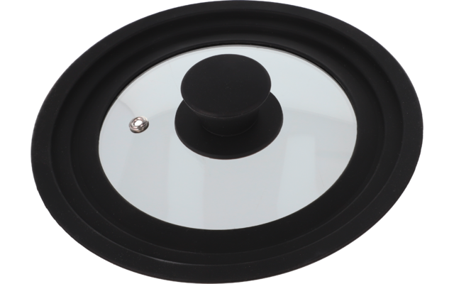 Runder Glasdeckel mit schwarzem Griff und schwarzem Rand