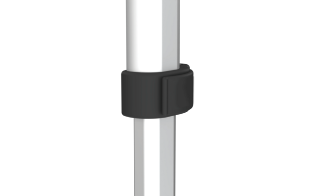 Zwei weiße, rechteckige Stangen nebeneinander mit schwarzem Kunststoffclip darum
