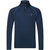 Navyblauw langarmshirt met opstaande kraag en halve rits, klein logo links op de borst, zichtbare schoudernaden, vooraanzicht op witte achtergrond