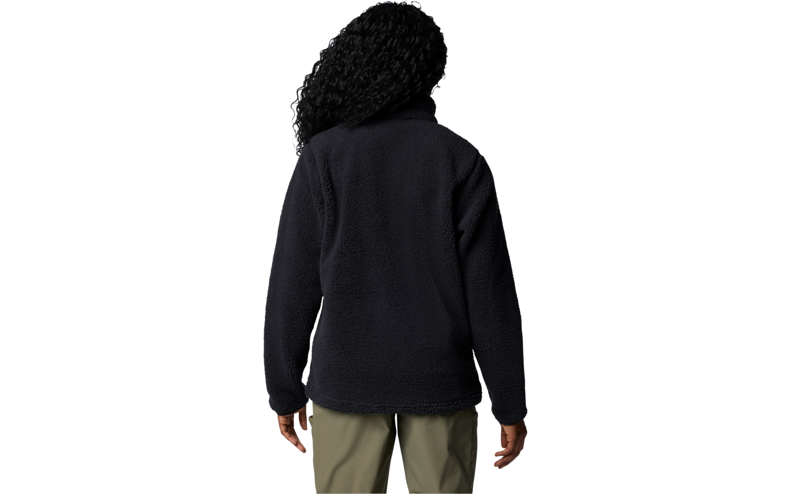 Person in schwarzer Kapuzenjacke mit hochgezogener Kapuze, von hinten gesehen