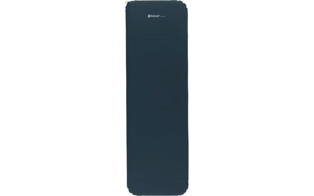 Donkerblauw rechthoekig opblaasbaar luchtbed met wit logo