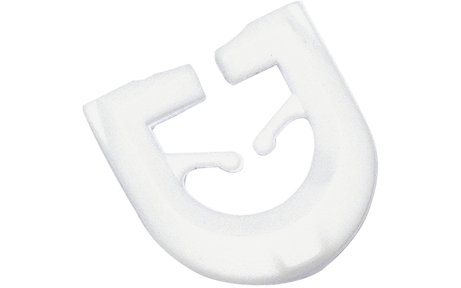 weißes U-förmiges Kunststoffteil mit zwei innenliegenden Haken