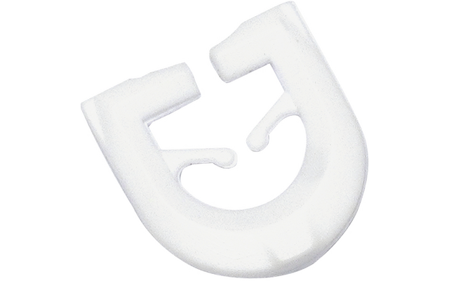 weißes U-förmiges Kunststoffteil mit zwei innenliegenden Haken