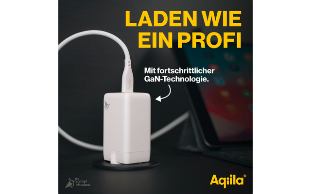 Startpaket für schnelles Laden mit einem weißen Ladegerät und Text 'Laden wie ein Profi'
