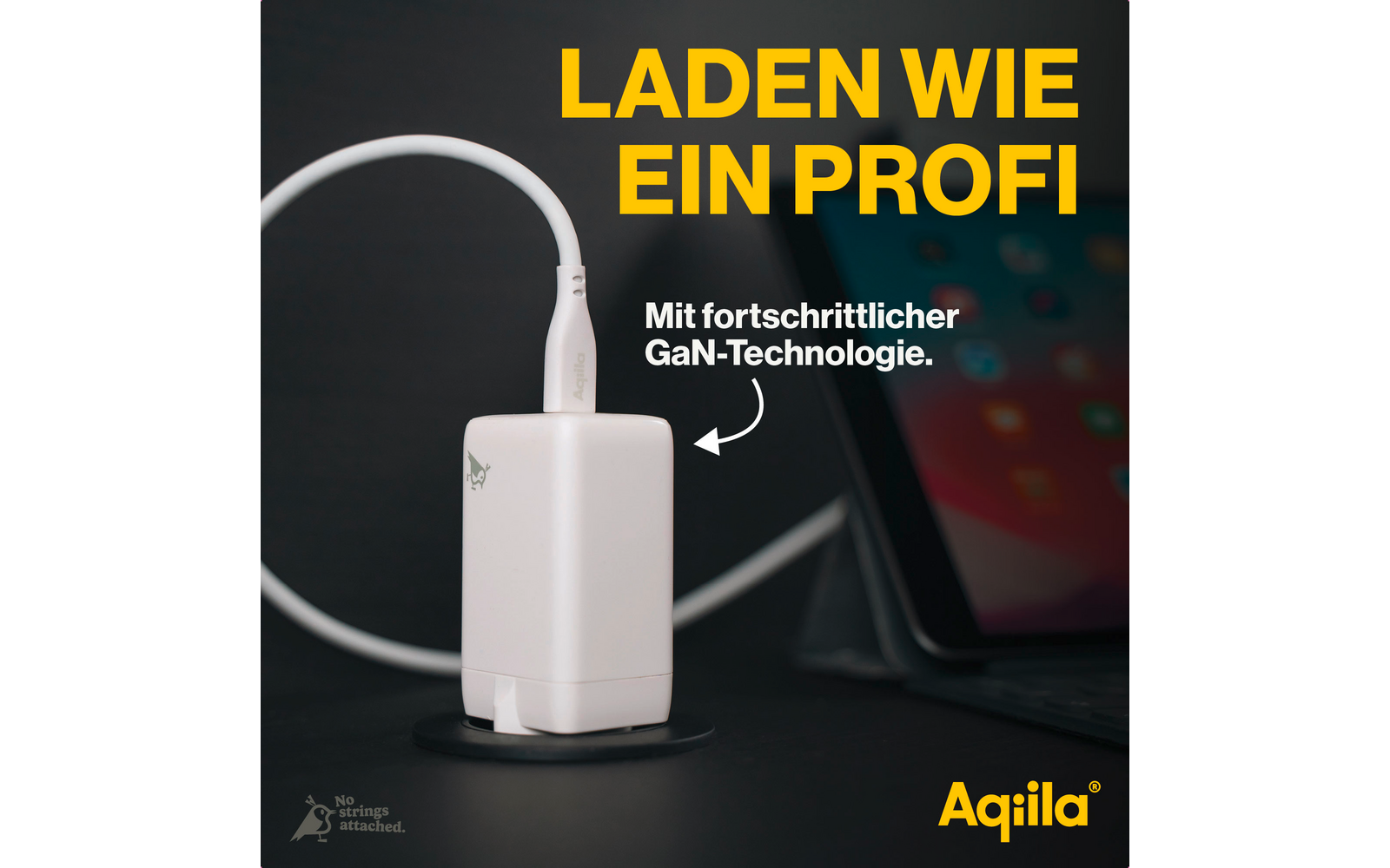 Startpaket für schnelles Laden mit einem weißen Ladegerät und Text 'Laden wie ein Profi'