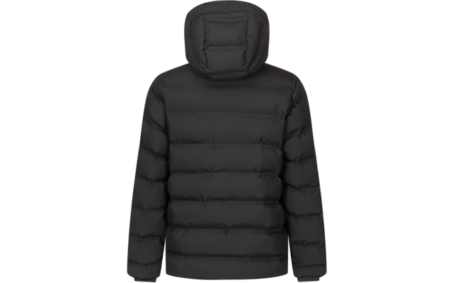 Schwarze gesteppte Jacke mit Kapuze, Rückansicht