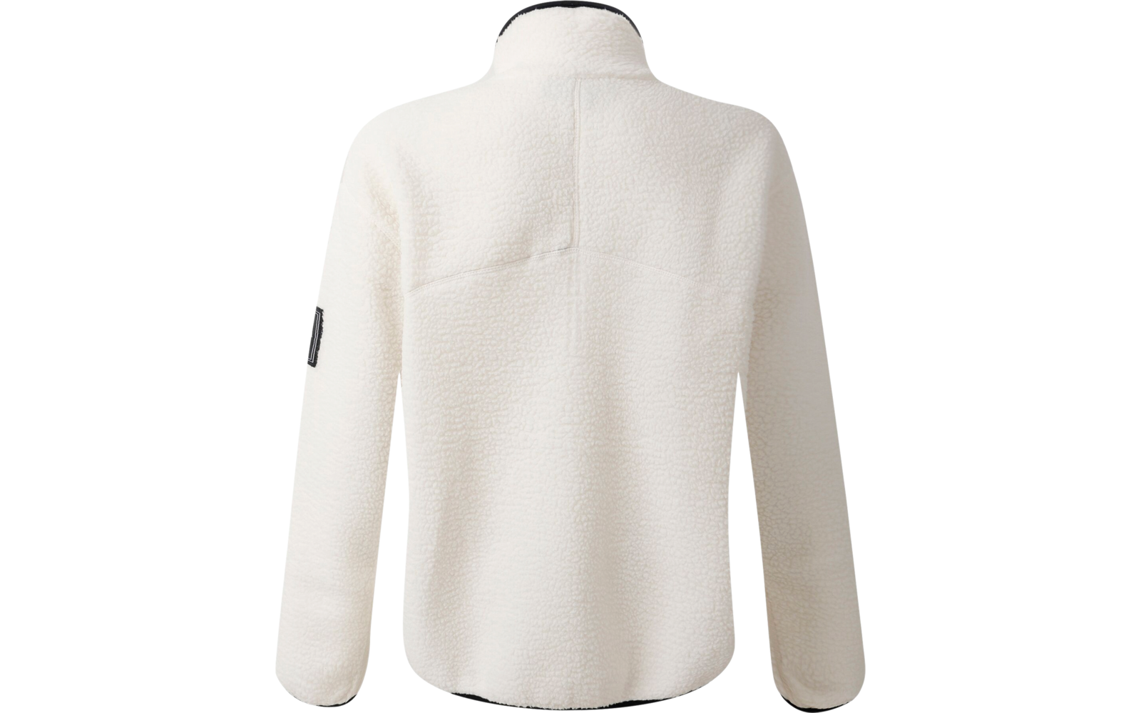 Weißer Pullover von hinten mit hohem Kragen