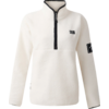 Weißer Pullover mit halbem Reißverschluss und Logo auf der Brust und am Ärmel