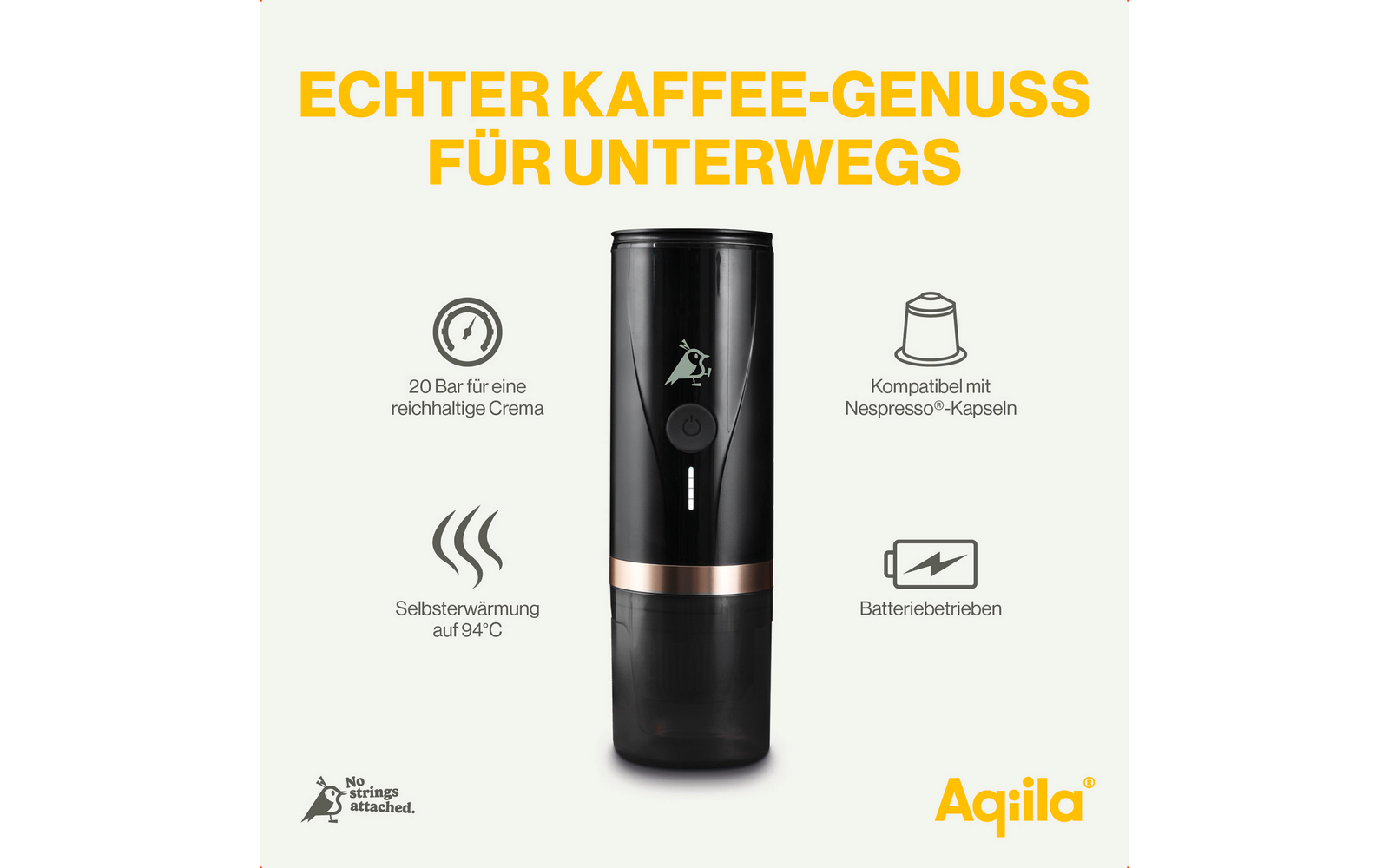 Schwarze elektrische Kaffeemühle mit transparentem Behälter und Aufschrift Aquila
