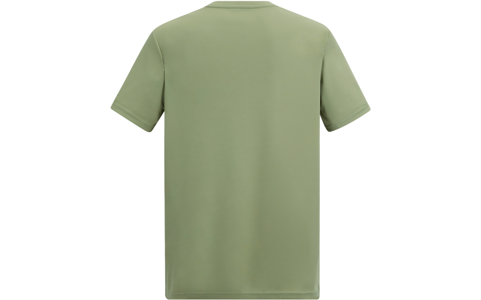 Rückansicht eines hellgrünen, kurzärmligen T-Shirts mit Rundhalsausschnitt