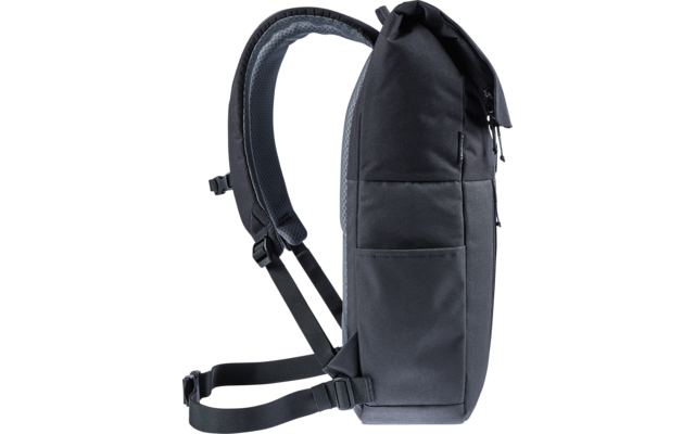 Seitliche Ansicht eines schwarzen Rucksacks mit Trägern