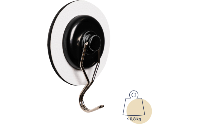 Black wall hook with metal hook on white wall