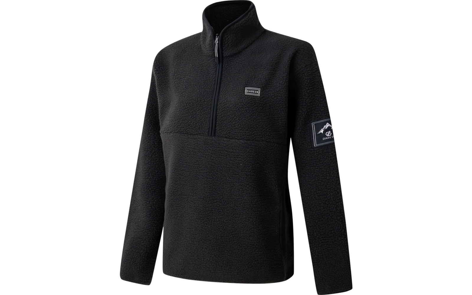 Schwarzer Pullover mit hohem Kragen und Reißverschluss, langärmlig