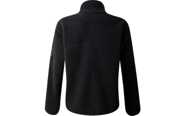 Schwarze Fleecejacke von hinten, mit Stehkragen und langen Ärmeln