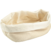 Empty rectangular cream-colored fabric object with folded top edge, soft sides and interior creases