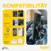 Grafiek met compatibiliteitsinformatie en foto van een persoon die een auto bestuurt en naar een ingebouwd navigatiesysteem kijkt