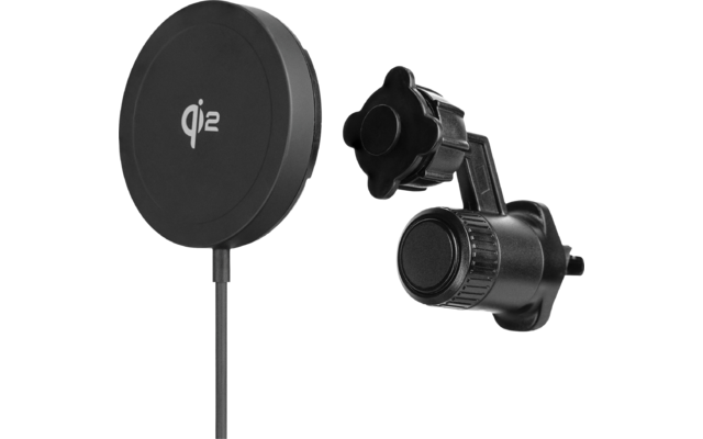 Microphone noir avec support et câble sur fond blanc