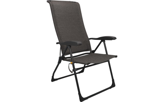 Schwarzer Klappstuhl mit Stoffbespannung und Armlehnen