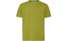 Grünes kurzärmeliges T‑Shirt mit Rundhalsausschnitt und kleinem Logo auf der linken Brust