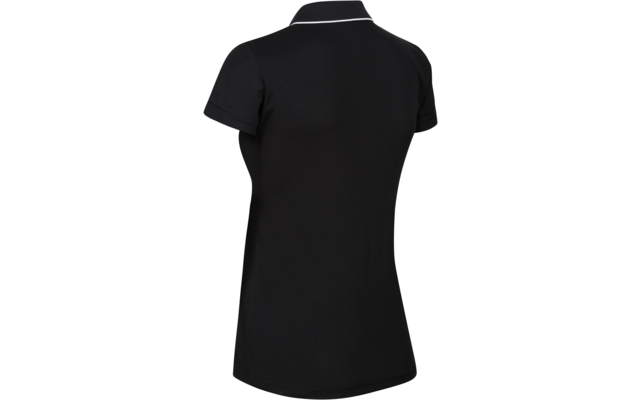 Schwarzes, kurzärmeliges Poloshirt in Rückenansicht mit weißer Kante am Kragen