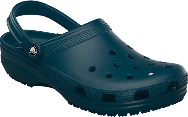 Dunkelblauer Gummiclog mit Belüftungsöffnungen und Fersenriemen, Seitenansicht