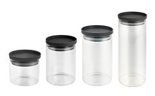 208475 301484 649599 626420 - Metaltex Aroma Line tarros de cristal redondos con tapa de silicona