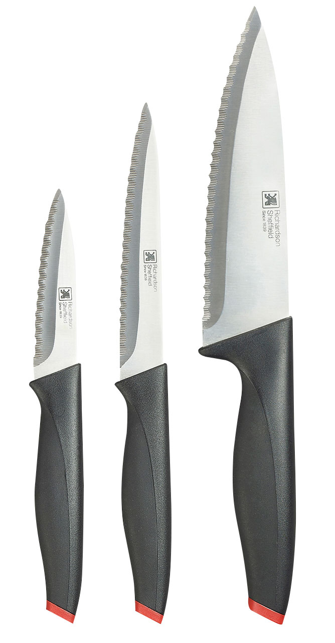 Set De 5 Couteaux De Cuisine Katana Richardson Sheffield – Acier Inoxydable 13C, Lames Martelées – Manche Noir Ergonomique – Pour Chef Amateur Ou Pro