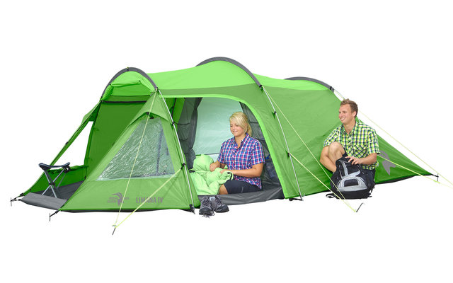 Grünes Zelt mit zwei Eingängen auf Wiese