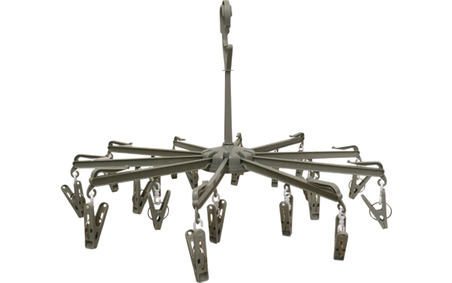 Ein hängender Wäschetrockner mit mehreren Klammern