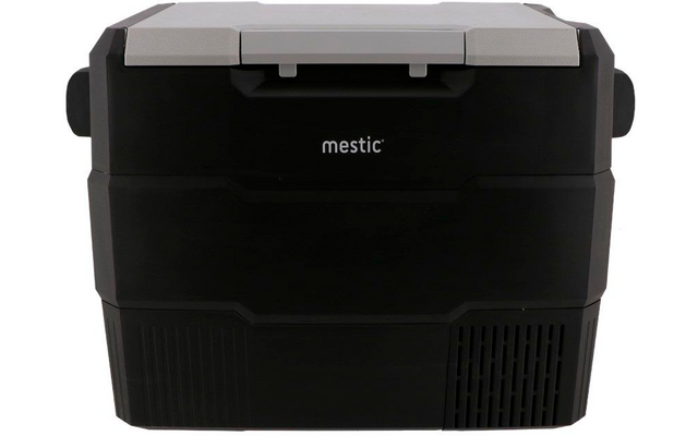 Zwarte en grijze koelbox met deksel en handgrepen