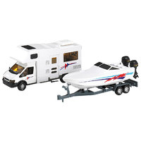 Motorhome-Wohnmobil mit Bootsanhänger