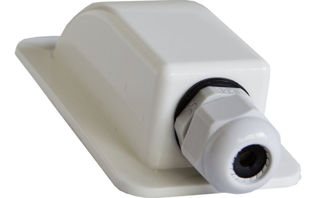 weißer Kunststoff-Winkelverbinder mit Kabeldurchführung