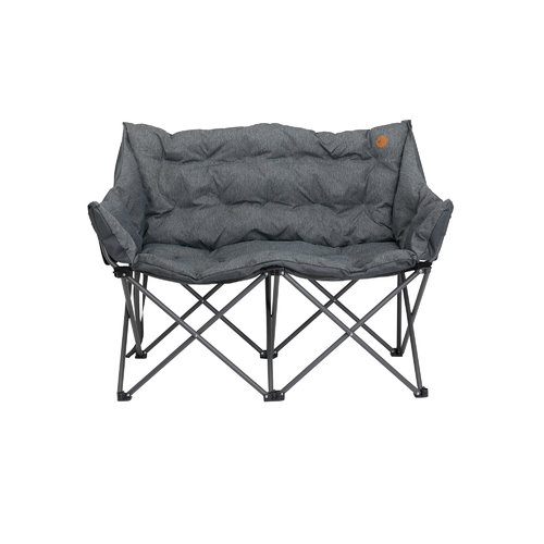 Klappbares Camping-Doppelsitz-Sofa mit grauem Stoffbezug und schwarzem Metallgestell