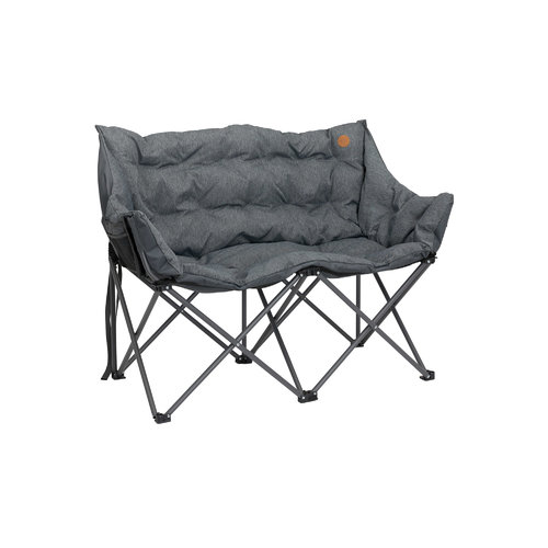 Grauer, gepolsterter Klappstuhl mit schwarzem Metallgestell