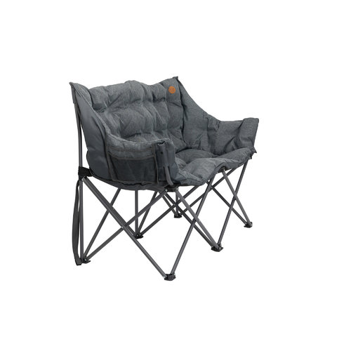 Zusammenklappbarer schwarzer Campingstuhl mit grauer Polsterung