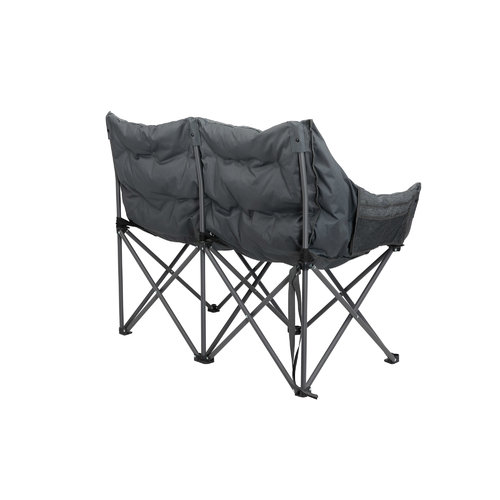 Dreier-Faltstuhl mit schwarzem Stoffbezug und Metallgestell