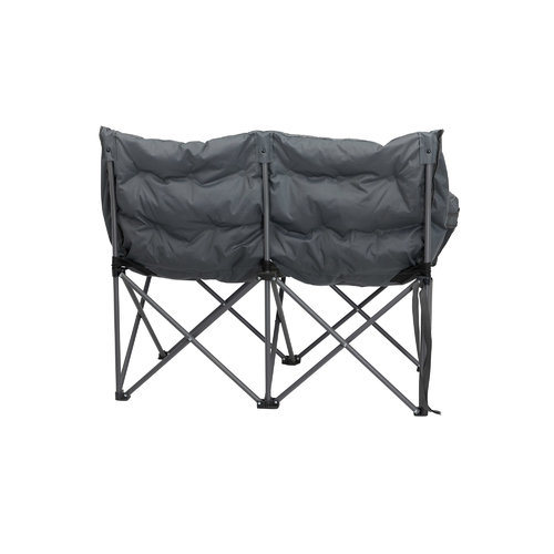 Dunkelgraue gepolsterte Doppel-Campingstuhl auf schwarzem Metallgestell